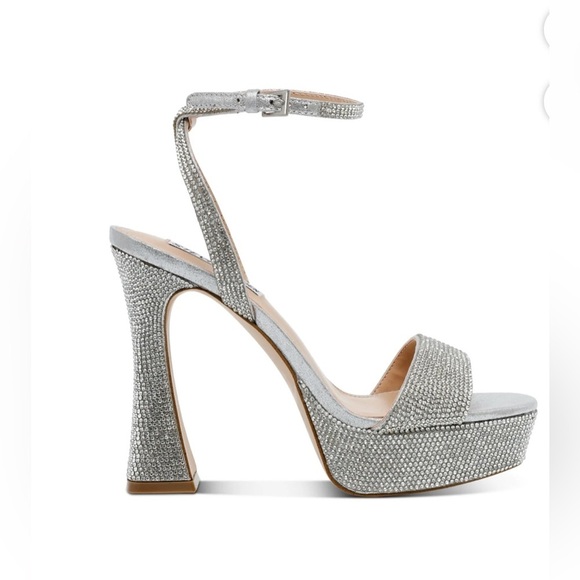 Steve Madden Silver Glitter Rhinestones Platform Heels sz 9.5 nwb - Picture 3 of 4